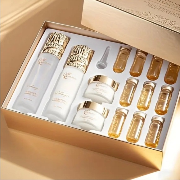 Gold and White Skincare Set Collagen Hydrating Serum & Face Oil NEW Sealed Box